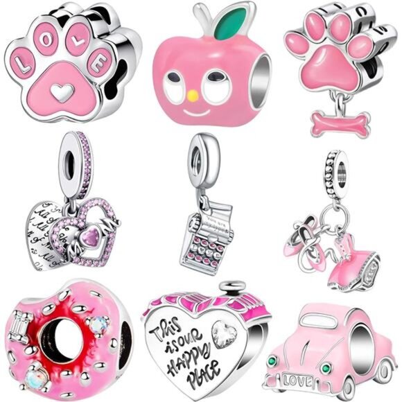 9 Pack Plated Silver Spacer Beads Charms - Picture 1 of 5